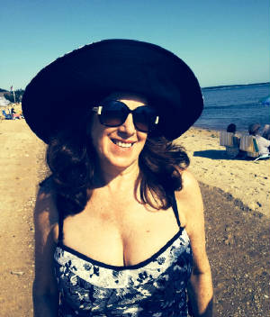 Pattie on the beach in Quogue.JPG