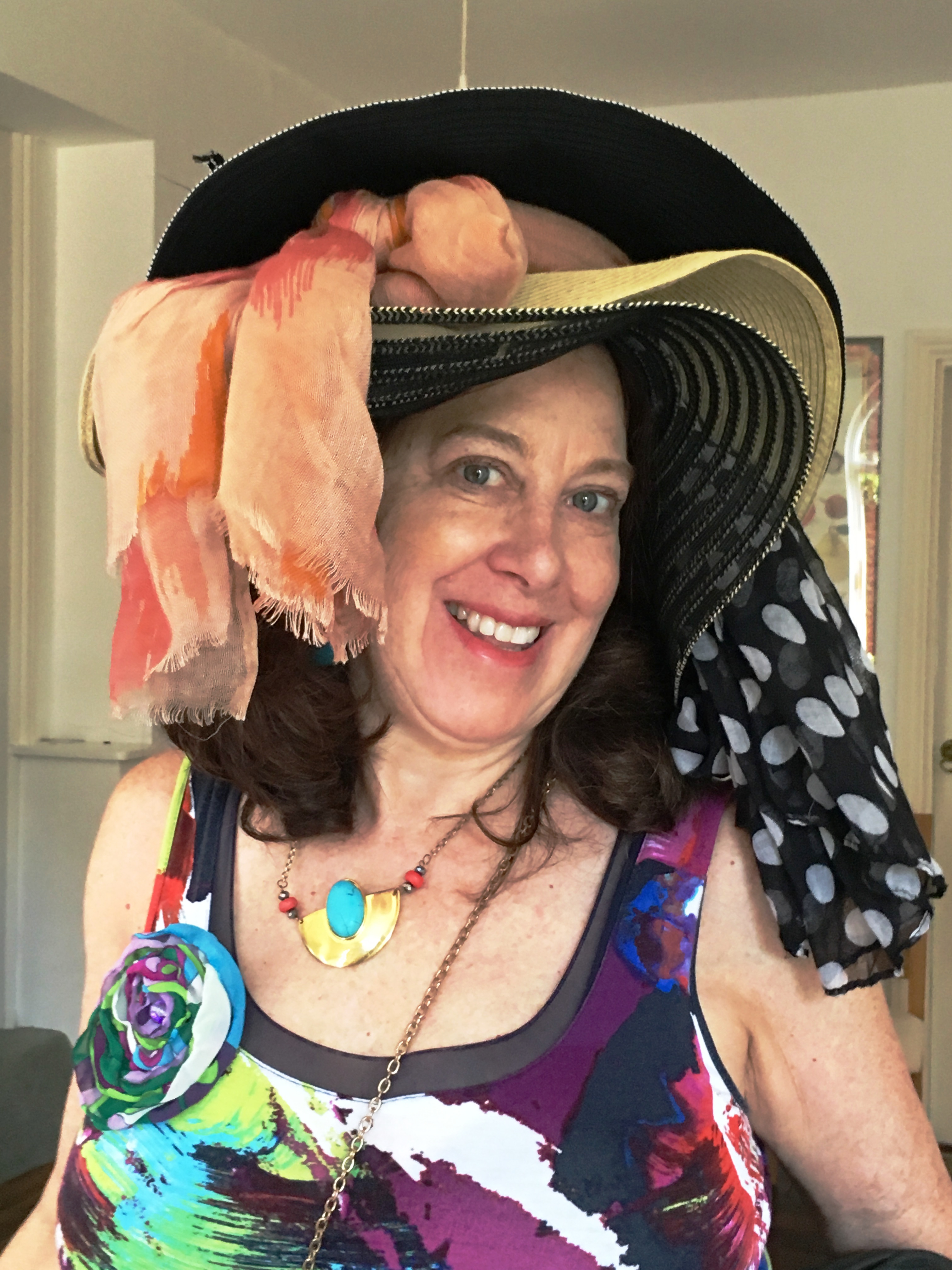 Pattie in three hats.JPG