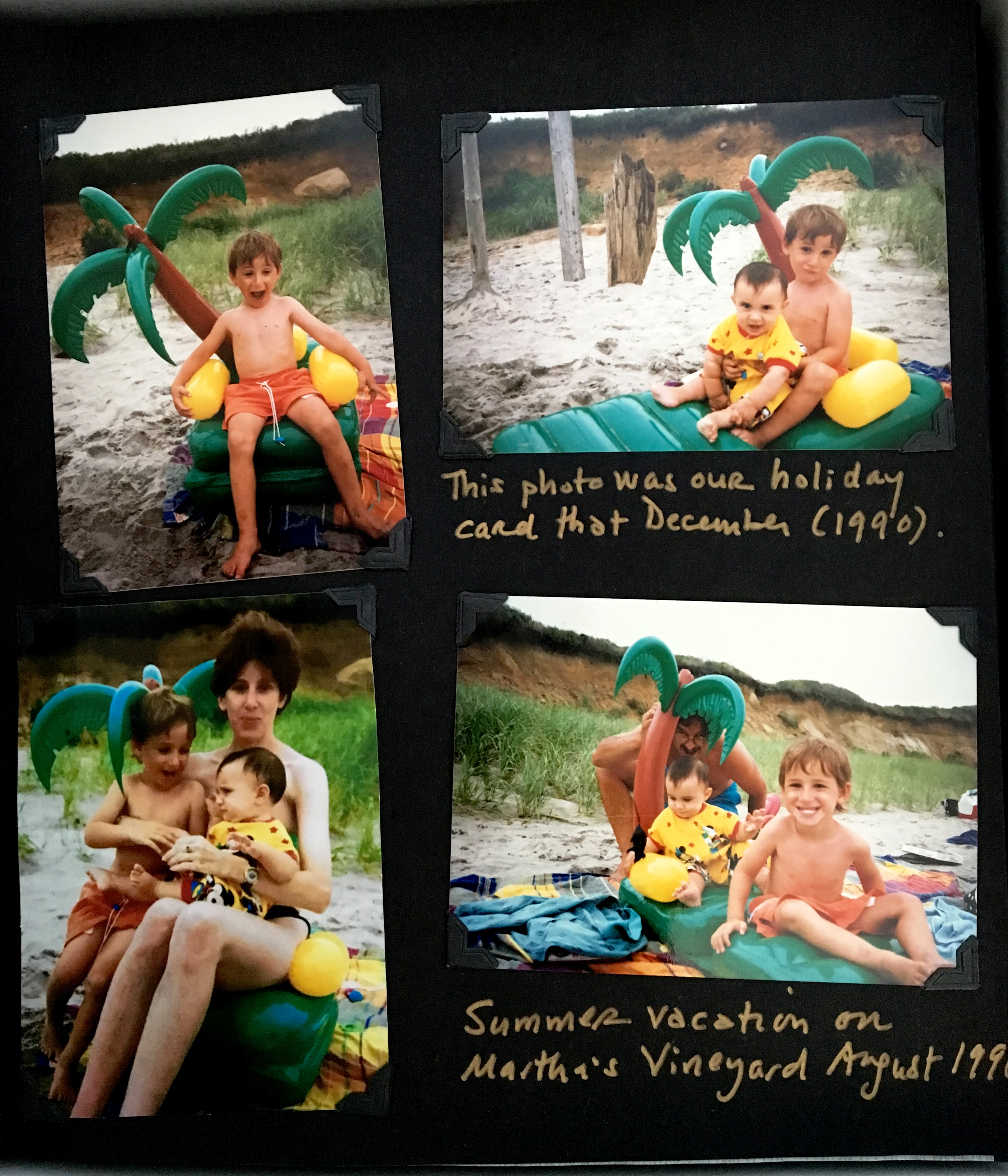 Photo album page with inflatable palm tree.JPG